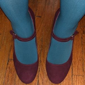 Plum Suede Block Heels with Ankle Strap